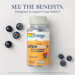 SOLARAY Advanced Lutein Eyes 24mg bottle label featuring bilberry and blueberry extracts