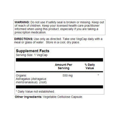 SOLARAY Astragalus Root label detail displays 550mg dosage for daily use.
