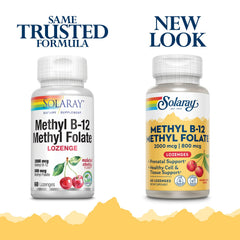 SOLARAY B-12 Methyl Folate lozenges dissolving under tongue for quick release