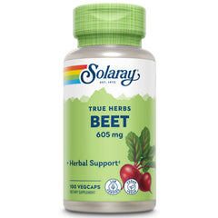 SOLARAY Beet Root 605mg bottle on a clean surface, suggesting easy daily cardio support