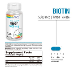 Solaray Biotin vegan capsules emphasize gluten-free, plant-based support for radiant hair and nails.