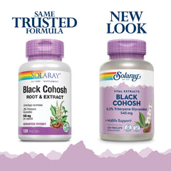 SOLARAY Black Cohosh bottle label close-up with vegan capsules and serving details