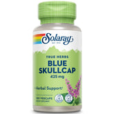 SOLARAY Blue Skullcap 425mg bottle front, vegan mood-support supplement.