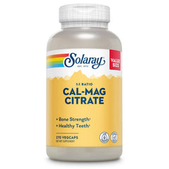 Solaray Cal Mag Citrate capsules show a 1000 mg dose for daily bone support.