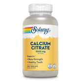 Solaray Calcium Citrate 1000mg bottle front highlights chelated calcium for bone support.