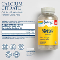 Solaray Calcium Citrate 1000mg bottle side view showing vegan-friendly formula.