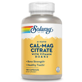 SOLARAY Calcium Magnesium Citrate bottle with D3K2 for bone support and daily wellness.