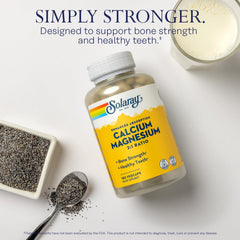 SOLARAY Calcium Magnesium front label with 2:1 ratio and daily dose information.
