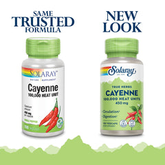 Solaray Cayenne capsules 450 mg serving showcases capsaicin content