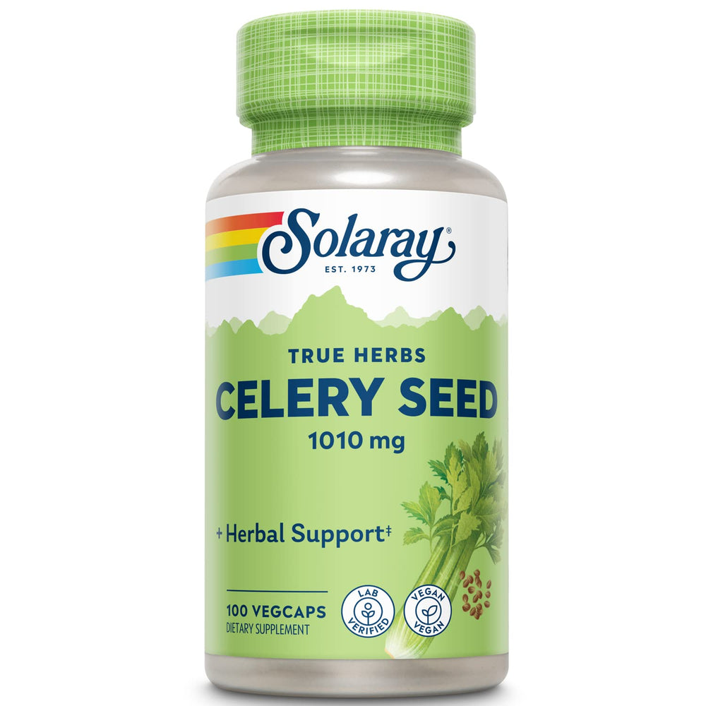 SOLARAY celery seed 505mg capsules front view for joint comfort and daily wellness.