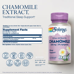 SOLARAY Chamomile capsules close-up showing convenient vegan capsules.