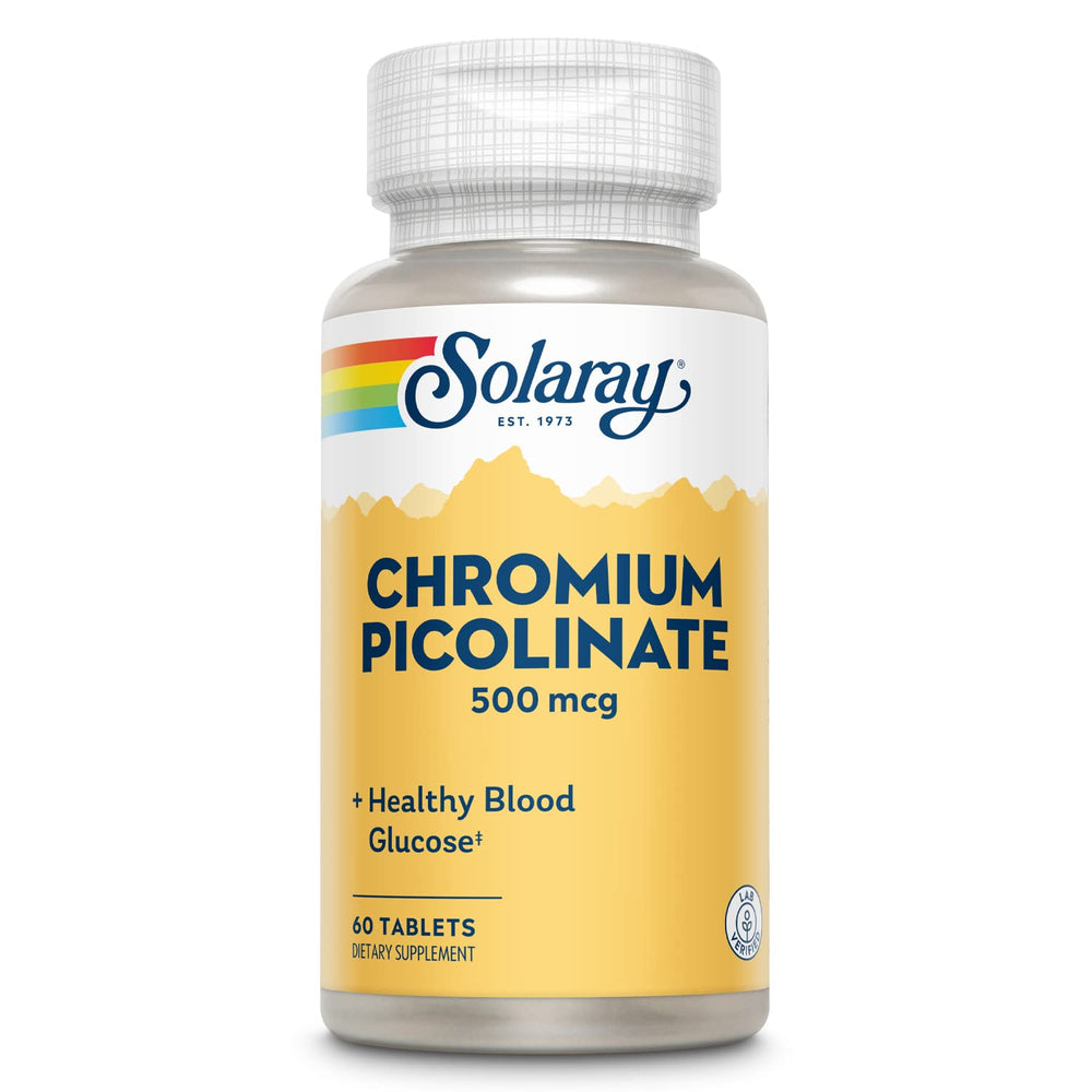 Solaray Chromium Picolinate bottle with 60 tablets for daily metabolism support