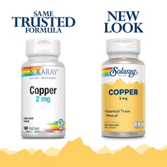 Solaray Copper 2 mg amino acid chelate supports absorption and bioavailability.