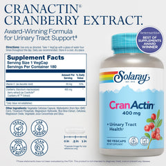 Solaray Cranactin Cranberry AF Extract capsules bottle for daily urinary tract support.