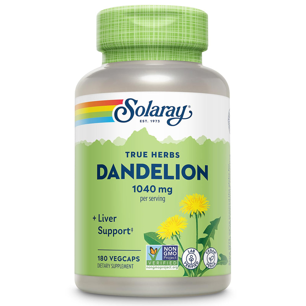 SOLARAY Dandelion Root bottle showing 1,040 mg per serving.