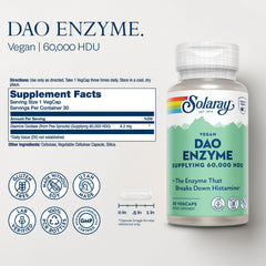 SOLARAY DAO Enzyme label closeup highlighting potency and ingredients.