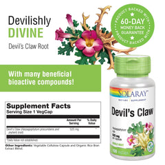 SOLARAY Devils Claw capsules close-up highlighting vegan capsules