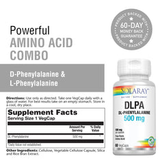 SOLARAY DL-Phenylalanine label-front highlights 50-50 blend on packaging