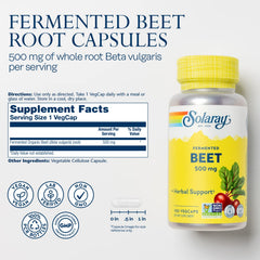 SOLARAY fermented beet roots close-up, rich color showcases wholesome fermented nutrition.