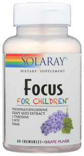 SOLARAY Focus for Children bottle on a bright desk supports daily study readiness.