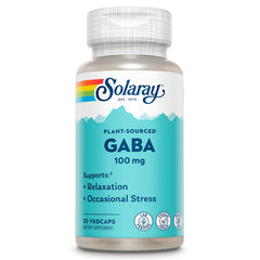 SOLARAY GABA bottle front view for relaxation support.