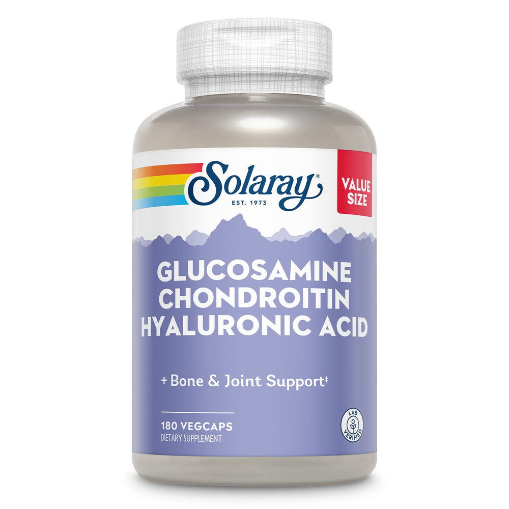 SOLARAY bottle of glucosamine chondroitin hyaluronic acid for joint comfort and mobility