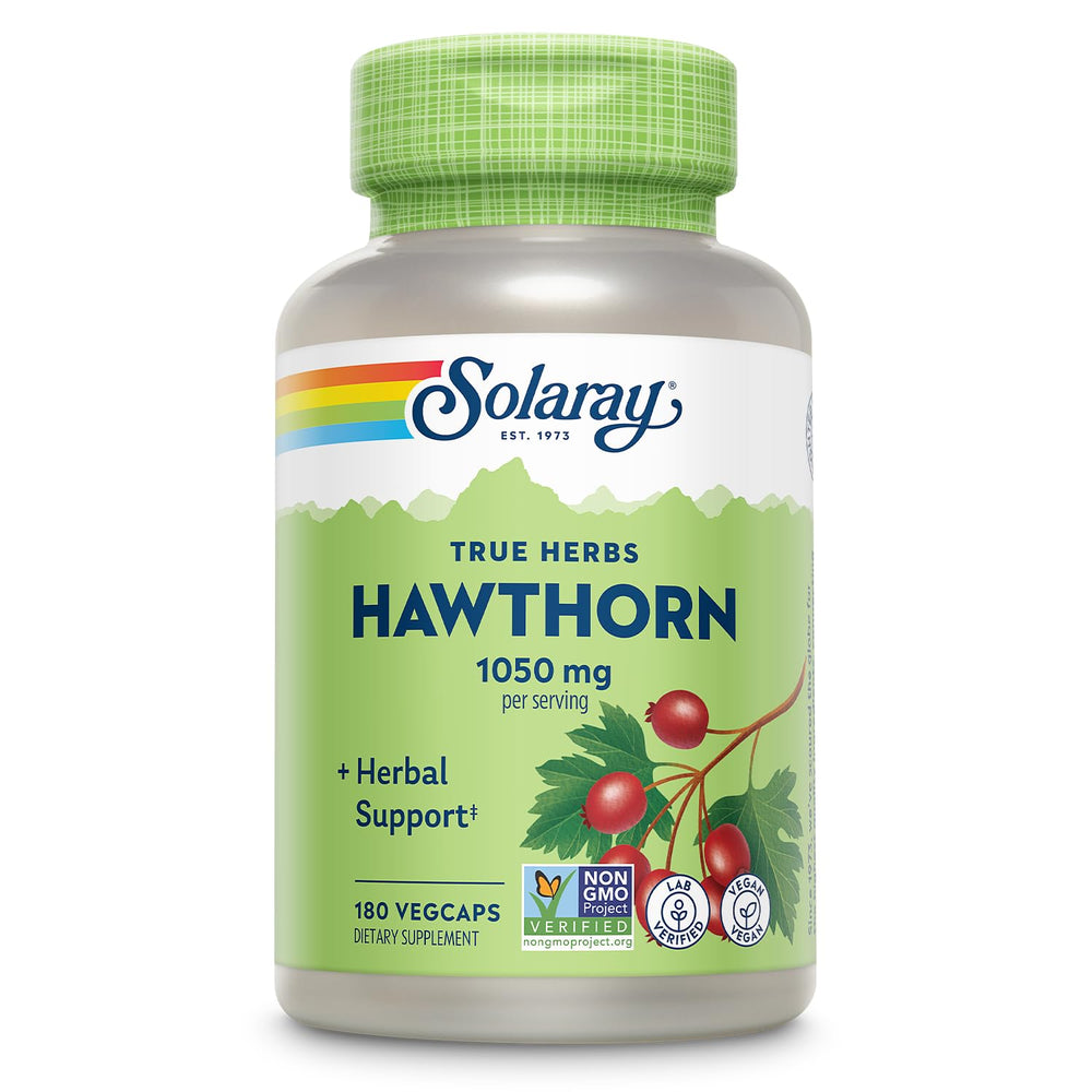 SOLARAY Hawthorn berry capsules bottle for daily wellness.