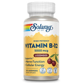 SOLARAY High Potency B12 lozenge bottle with black cherry flavor for energy support