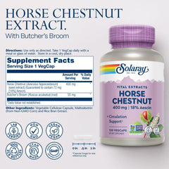 SOLARAY Horse Chestnut Extract capsules close-up with 72 mg aescin potency.
