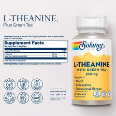 SOLARAY L-Theanine green tea capsules highlight calming mood support.