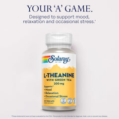 SOLARAY L-Theanine ingredient panel shows balanced per-capule dosing.