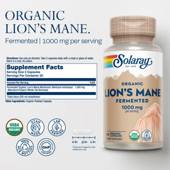 SOLARAY Lions Mane label highlights 1,000 mg per serving