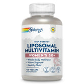 SOLARAY Liposomal Multivitamin for Women 50 Plus bottle highlights high-absorption nutrients for daily wellness.