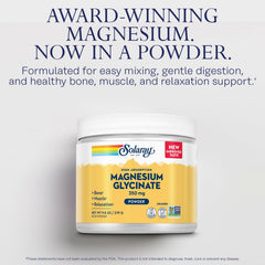 SOLARAY Magnesium Glycinate Powder dissolves in water, convenient for night-time routines.