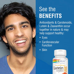 SOLARAY marigold-derived lutein with bilberry and blueberry for macular health support.