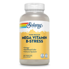 SOLARAY Mega Vitamin B-Stress bottle front showing brand and daily energy support potential