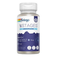 Solaray Menopause Stages bottle, supporting daily balance during menopause with a vegan formula.