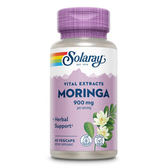 Solaray Moringa capsules bottle front for everyday vegan wellness and plant-based energy support.