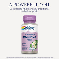 Solaray Moringa capsules vegan label shows commitment to cruelty-free, sustainable supplement options.