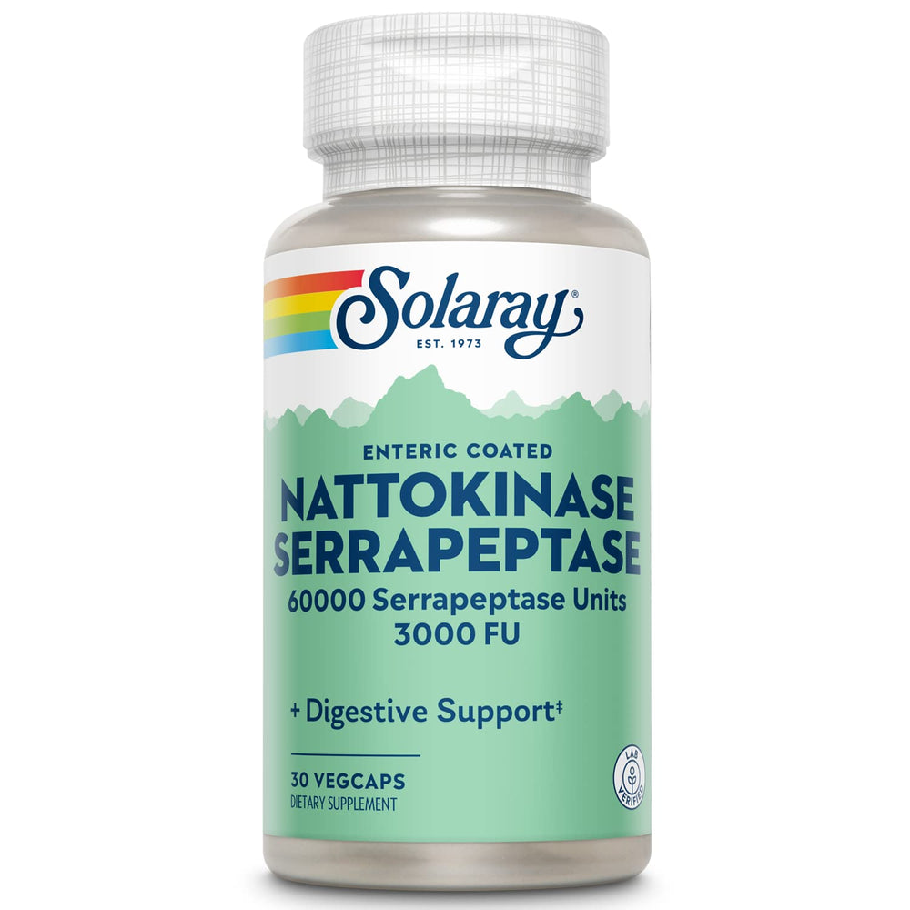 SOLARAY nattokinase-serrapeptase capsules packshot highlighting circulation support
