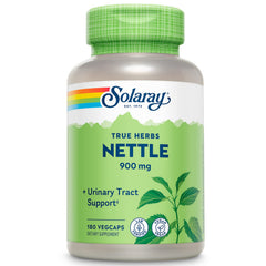 SOLARAY Nettle Leaf bottle front showing the supplement for urinary and respiratory wellness.