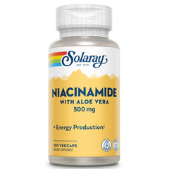 SOLARAY Niacinamide 500 mg bottle label highlighting non-flush B3 support