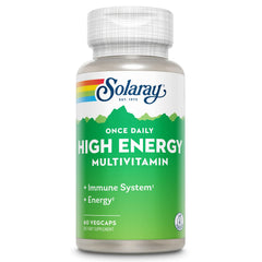 Solaray high energy multivitamin bottle for daily energy support and immune support.