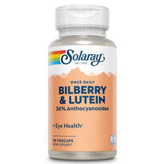SOLARAY One Daily Bilberry Lutein bottle front showing daily eye support potential.