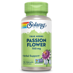 SOLARAY Passion Flower capsules bottle offering soothing support.