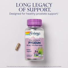 13mg Plant Sterols per capsule shown on bottle for SOLARAY Pygeum.