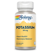 SOLARAY Potassium 99 mg bottle supports electrolyte balance for heart health.
