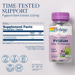 SOLARAY Pygeum Bark Extract capsules highlighting plant sterols benefits.