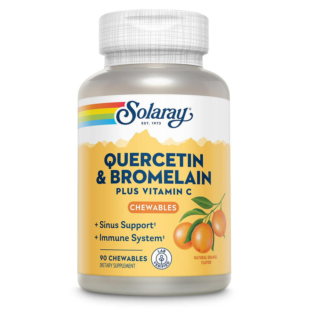 SOLARAY Quercetin with Bromelain and Vitamin C chewables in orange bottle for daily immune support