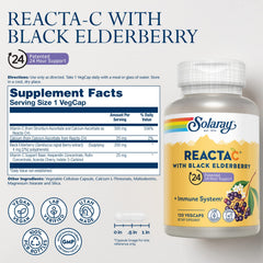 SOLARAY Reacta-C label closeup highlights digestion friendly vitamin C formula.